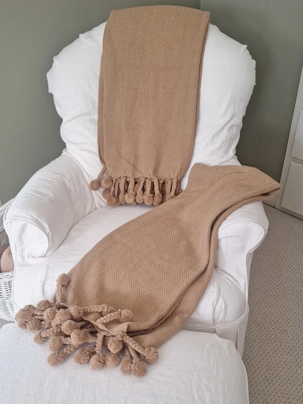 Tan Pom Pom Throw Blanket - Home Accents